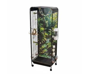 Ronyme Volière pour Oiseaux Cage Volière Habitat Spacieux Maison Transparente avec Panneaux Pet Cadre Métal Robuste Roues Fluides Forêt Adaptée aux, Noir, Deluxe
