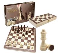 Roo Games Jeu d'échecs en bois - Échiquier en bois de pin respectueux de l'environnement avec design pliable et jeu d'échecs de voyage - Comprend un ensemble complet de 32 pièces et un rangement