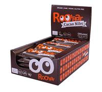 Roobar Cacao Nibs Raw Bar - Dairy & Gluten Free. 100% Organic, Vegan with Superfoods for Optimum Nutrition. No Added Refined Sugar - 20 x 30g Raw Bars