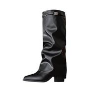 Roobeety Bottines Femme Mi-Hautes Hiver Antidérapant à Talon Épaisse Bottes Femme Confort et Chaud avec Bout Pointu Bottines Couleur Unie Botte Décontractées Bottine Mode pour Randonné Extérieur