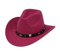 Roobeety Chapeau de Cowboy Femme et Homme Tendance et Elegant avec Ceinture Incrustée en Métal Casquettes, Bonnets et Chapeaux en Feutre Classique Chapeau Panama Légères pour Concert Extérieur