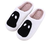 Roobeety Chausson Femme et Homme en Peluche Chaud Hiver Pantoufles Halloween Décontractées avec Imprimé Fantôme Mignon Chaussons Antidérapantes Pantoufle Confortable pour Activités Halloween