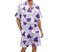 Roobeety Ensemble pyjama pour homme avec motif chat et col à revers | T-shirt à manches courtes et short comme pyjama pour l'été et les loisirs, Style #i01 violet, M