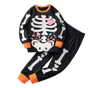 Roobeety Ensembles Garçon et Fille Tendance et Confort avec Motifs Skeleton Glow in The Dark Pyjamas Ensemble Halloween Légères et Décontractées Top Manches Longues et Pantalon Baggy pour 2-8 Ans