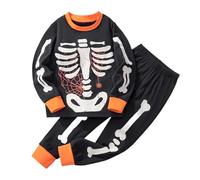 Roobeety Ensembles Garçon et Fille Tendance et Confort avec Motifs Skeleton Glow in The Dark Pyjamas Ensemble Halloween Légères et Décontractées Top Manches Longues et Pantalon Baggy pour 2-8 Ans