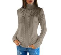 Roobeety Pull à col roulé pour femme avec motif torsadé classique - Pull en tricot moulant pour l'automne et l'hiver - Élégant pull à manches longues en tricot doux, Style #n07 gris, M