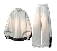Roobeety Survêtement pour homme avec bandes contrastées - Deux pièces composée d'une veste et d'un pantalon | Survêtement sportif pour le sport et la vie quotidienne, Style #m02 gris, XL