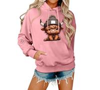 Roobeety Sweat à capuche pour femme avec joli veau de vache des Highlands - Sweat-shirt à capuche et animal de dessin animé mignon - Pull charmant pour les fans de la vie rurale, Style#y06 Rose, XL