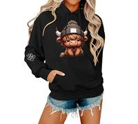 Roobeety Sweat à capuche pour femme avec joli veau de vache des Highlands - Sweat-shirt à capuche et animal de dessin animé mignon - Pull charmant pour les fans de la vie rurale, Style #y02 noir, S