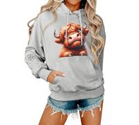 Roobeety Sweat à capuche pour femme avec motif curieux de vache des Highlands - Sweat-shirt à capuche et joli veau de vache - Pull charmant pour les amoureux des animaux, Style #e05 gris, XL