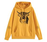 Roobeety Sweat à capuche pour femme avec motif de bœuf des Highlands - Sweat à capuche de style esquissé - Sweat-shirt pour les amateurs de vie rurale, Style #l08 jaune, XL