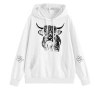 Roobeety Sweat à capuche pour femme avec motif de bœuf des Highlands - Sweat à capuche de style esquissé - Sweat-shirt pour les amateurs de vie rurale, Style#l07 Blanc, L