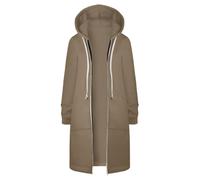 Roobeety Sweats à Capuche Zippés Décontractés pour Femme Veste Tuniques Longues Couleur Unie Manteau avec Cordon de Serrage Cardigan Confort Trench Coat Oversize Blouson Jacket Chaud pour Streetwear