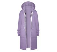 Roobeety Sweats à Capuche Zippés Décontractés pour Femme Veste Tuniques Longues Couleur Unie Manteau avec Cordon de Serrage Cardigan Confort Trench Coat Oversize Blouson Jacket Chaud pour Streetwear