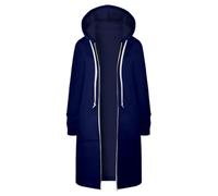 Roobeety Sweats à Capuche Zippés Décontractés pour Femme Veste Tuniques Longues Couleur Unie Manteau avec Cordon de Serrage Cardigan Confort Trench Coat Oversize Blouson Jacket Chaud pour Streetwear