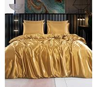 ROOEE Parure de lit complète en satin de soie - 6 pièces - Drap-housse, housse de couette et 4 taies d'oreiller - Couleur - Doré mat Taille - King size