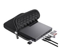 ROOFULL Lecteur CD DVD externe avec 4 ports USB, 2 emplacements pour carte