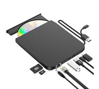 ROOFULL Lecteur CD/DVD externe Pro, graveur de CD DVD USB 3.0 avec adaptateur Ethernet, concentrateur USB et ports de carte SD/TF, lecteur de CD DVD, lecteur de disque optique pour ordinateur portable