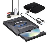 ROOFULL Lecteur CD DVD +/-RW externe avec lecteur de carte SD + USB 3.0 + 2.0 + ports d'entrée de type C et étui de transport, lecteur graveur CD/DVD pour ordinateur portable PC Windows 11/10/8/7,