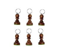 ROOGU Lot de 6 porte-clés en bois d'acacia - Véritable pièce d'échecs - Fabriqué à la main - Inde, hôtel, voiture, maison, agriculteur