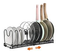 ROOHUA Support de casseroles - Organiseur de casseroles extensible pour armoire, support de couvercle avec 10 compartiments réglables pour armoire de cuisine, ustensiles de cuisine, grille à frire