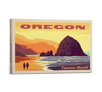 ROOKE Poster vintage de voyage Oregon Coast Cannon Beach - Peinture décorative sur toile - Affiche murale et image d'art moderne pour chambre à coucher - 20 x 30 cm