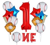 Rookie Of The Year Décorations pour 1er anniversaire de l'année - Ballons numéro 1 en feuille d'aluminium - Fournitures de fête pour premier anniversaire - Gant rond en mylar pour garçons