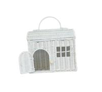 Rool Panier en rotin en forme de maison de poupée - Cadeau pour filles, jouets bohèmes, souris dans une boîte - Sac à main pour petite fille - Blanc