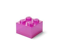 Room Copenhagen LEGO Brique de rangement 4 boutons pailletés Violet - Boîte de rangement empilable en plastique avec couvercle pour enfants et adultes Organiseur de bureau et boîte à jouets