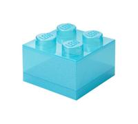 Room Copenhagen LEGO Brique de rangement à 4 boutons - Bleu clair pailleté - Boîte empilable en plastique avec couvercle