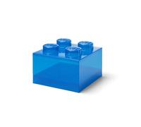 Room Copenhagen Lego Brique de rangement à 4 boutons Bleu translucide - Boîte de rangement empilable en plastique avec couvercle pour enfants et adultes, organiseur de bureau et boîte à jouets