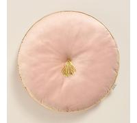 ROOM99 Coussin Rond en Velours Décoratif Allure 45 cm pour Salon, Canapé, Sofa avec Franges Rose poudré, 1 pièce