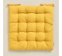 ROOM99 Coussins de Chaise avec Rubans Carmen 40 x 40 x 4,5 cm Coussin d'assise rembourré, Galette de Chaise Interieur avec Attaches, antidérapants pour siège Le Coton Moutarde, 1 pièce