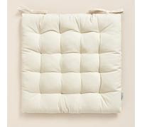 ROOM99 Coussins de Chaise avec Rubans Carmen 40 x 40 x 4,5 cm Coussin d'assise rembourré, Galette de Chaise Interieur avec Attaches, antidérapants pour siège Le Coton Crème, 1 pièce