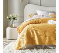 ROOM99 Feel Élégant Dessus de lit Moderne 200 x 220 cm 2 Personnes matelassé idéal comme jeté de canapé ou Couvre-lit Velours Velvet Moutarde