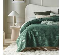 ROOM99 Feel Élégant Dessus de lit Moderne 200 x 220 cm 2 Personnes matelassé idéal comme jeté de canapé ou Couvre-lit Velours Velvet Vert foncé