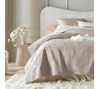 ROOM99 Feel Élégant Dessus de lit Moderne 200 x 220 cm 2 Personnes matelassé idéal comme jeté de canapé ou Couvre-lit Velours Velvet Beige