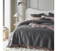 ROOM99 Feel Élégant Dessus de lit Moderne 200 x 220 cm 2 Personnes matelassé idéal comme jeté de canapé ou Couvre-lit Velours Velvet Gris foncé