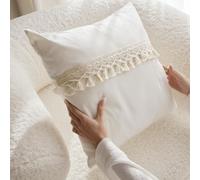 ROOM99 Luana Housse de Coussin décorative, 45 x 45 cm, en Coton, esthétique, Moderne, pour Chambre à Coucher, Salon, Style bohème, avec Franges, écru
