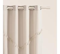 ROOM99 Rideau avec œillets Chloe 140 x 250 cm Largeur x Hauteur, Décoration de Fenêtre, Curtains et Draperies intérieurs pour Salon, Chambre Moderne Galon à Pompons Beige Clair, 1 pièce