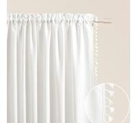 ROOM99 Rideau avec Passe Tringle Lara 140 x 250 cm Largeur x Hauteur, Décoration de Fenêtre, Curtains et Draperies intérieurs pour Salon, Chambre Moderne Galon à Pompons Écru, 1 pièce