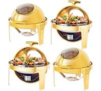 Roomark 5,7L Buffet Chafing Dish Set, Calentador Buffet Redondo, Servidor de Buffet, Calentador Comida Buffet, Calentador de Buffet, Marco Grueso, Para Buffet, Fiestas de Catering, Bodas, Oro