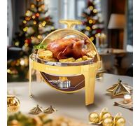 Roomark 6L Buffet Chafing Dish Set, Chauffe-Plat Rond, Buffet Chauffant avec Couvercle Rabattable Visible, Réchaud en INOX, pour Buffet Hôtel Traiteur Restauration, Doré