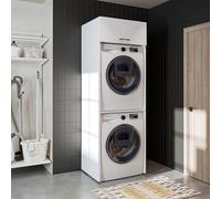 ROOMART Armoire de machine à laver Duo, armoire pour sèche-linge et machine à laver, superstructure de machine à laver, étagère de salle de bain pour buanderie, H x l x P : 176 x 67 x 65 cm (blanc