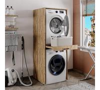 ROOMART Armoire de machine à laver, pour sèche-linge et machine à laver, avec planche coulissante en chêne, sans armoire pliante