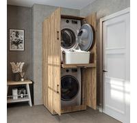 ROOMART Armoire de salle de bain Dora pour sèche-linge et lave-linge, en 4 couleurs, avec portes et plateau coulissant (chêne)