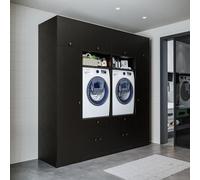 ROOMART Armoire murale pour buanderie et buanderie - 224 cm - Armoire haute avec planche coulissante - Meuble de conversion de machine à laver et étagère de rangement (chêne noir, V1 : 224 x 230 x 67