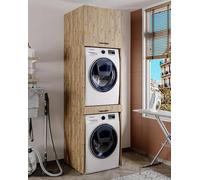 ROOMART • Armoire pour lave-linge et sèche-linge • avec étagère extractible • Blanc • chêne noir • Armoire sur plan de travail (chêne, avec armoire pliante de 57 cm)