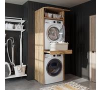 ROOMART • Armoire pour machine à laver et sèche-linge • Avec couvercle amovible • Blanc • Chêne noir • Armoire de sol (chêne avec tiroir de 22 cm)