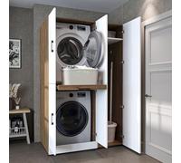 ROOMART Dora - Armoire de machine à laver - Blanc - Chêne - En 3 couleurs - Avec portes et panneau coulissant